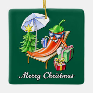 Square Fir Green Chili Frohe Weihnachten Keramikornament