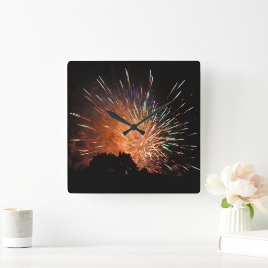 Square Fireworks Clock Quadratische Wanduhr (Zuhause)