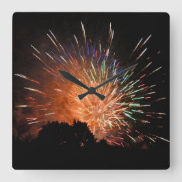 Square Fireworks Clock Quadratische Wanduhr