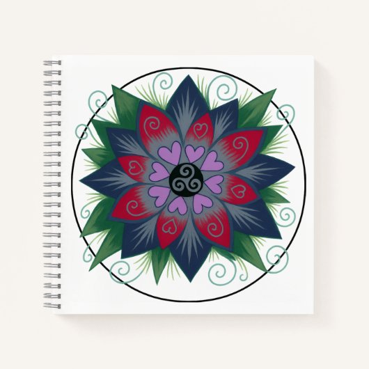 Square floral hearts mandala notebook notizblock (Vorderseite)
