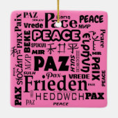 Square form PEACE Worte Weihnachtsdekoration Keramikornament (Rückseite)