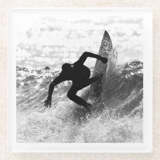 Square Format Surf Art Monochrome Glasuntersetzer (Vorderseite)