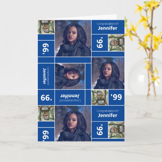 Square Foto Abschluss Class Jahr Blue Card Karte (Gelbe Blume)