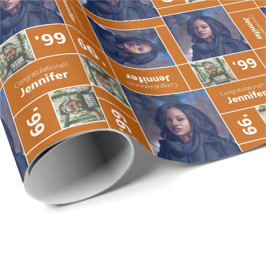 Square Foto Abschluss Class Jahr Burniere Orange Geschenkpapier (Rolleneckpunkt)