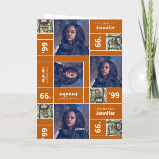 Square Foto Abschluss Class Jahr Burniere Orange Karte (Rückseite)