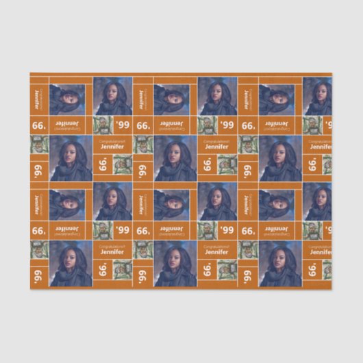 Square Foto Abschluss Class Jahr Burniere Orange Seidenpapier (Vorderseite)