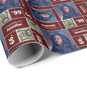 Square Foto Abschluss Class Jahr Maroon Geschenkpapier