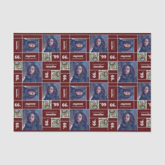 Square Foto Abschluss Class Jahr Maroon Seidenpapier (Vorderseite)