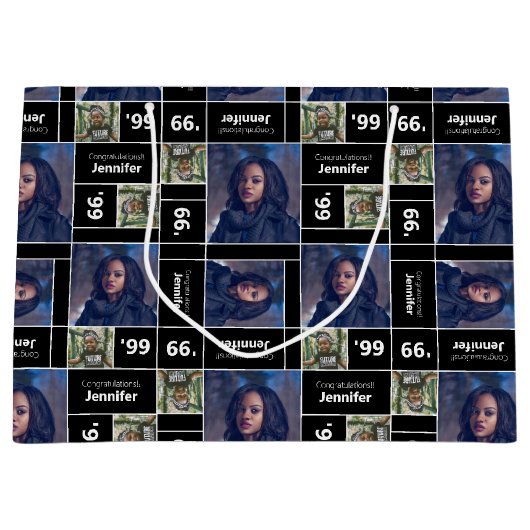 Square Foto Abschluss Class Year Black Große Geschenktüte (Vorderseite)