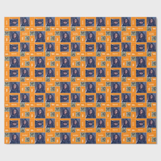 Square Foto Abschluss Class Year Orange Geschenkpapier (Flach)