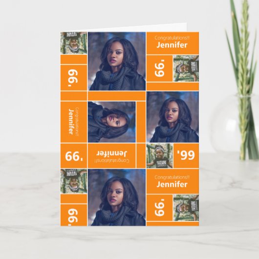 Square Foto Abschluss Class Year Orange Karte (Vorderseite)