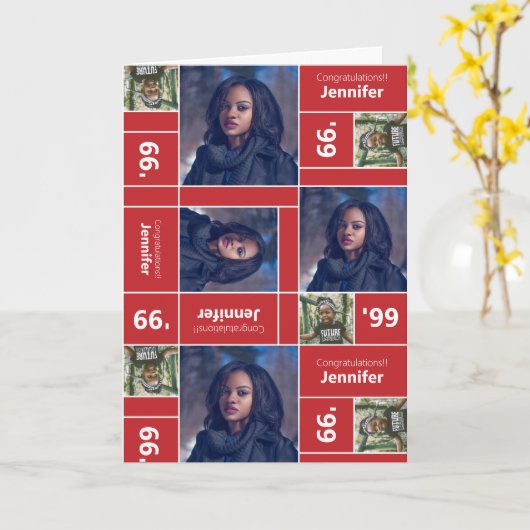 Square Foto Abschluss Class Year Red Card Karte (Gelbe Blume)