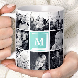 Square Foto Collage Aquamarine Mit Monogramm benut Kaffeetasse