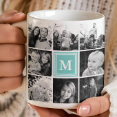 Square Foto Collage Aquamarine Mit Monogramm benut Kaffeetasse