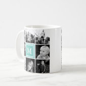Square Foto Collage Aquamarine Mit Monogramm benut Kaffeetasse (Vorderseite Links)
