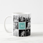 Square Foto Collage Aquamarine Mit Monogramm benut Kaffeetasse (Links)