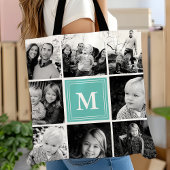 Square Foto Collage Aquamarine Mit Monogramm benut Tasche