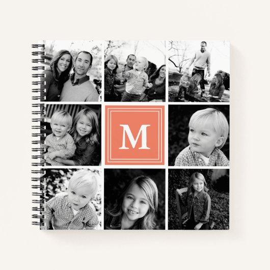 Square Foto Collage Coral Mit Monogramm Custom Notizblock (Vorderseite)