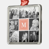 Square Foto Collage Coral Mit Monogramm Custom Ornament Aus Metall (Links)