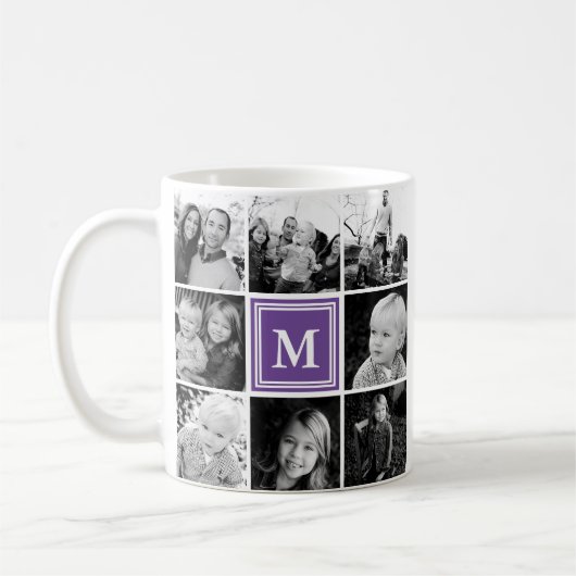 Square Foto Collage Lila Mit Monogramm benutzerdef Kaffeetasse (Links)