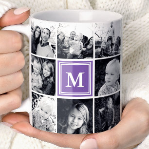 Square Foto Collage Lila Mit Monogramm benutzerdef Kaffeetasse