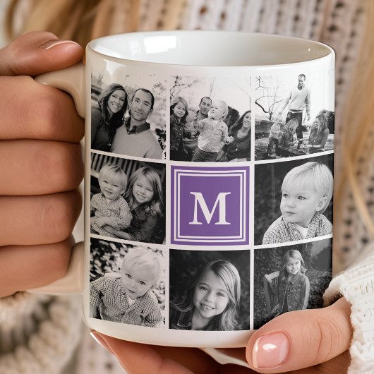 Square Foto Collage Lila Mit Monogramm benutzerdef Kaffeetasse