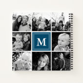 Square Foto Collage Navy Blue Mit Monogramm Custom Notizblock (Rückseite)