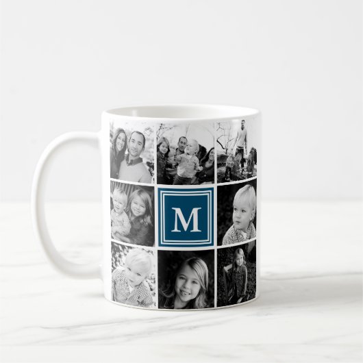 Square Foto Collage Navy Mit Monogramm Custom Kaffeetasse (Links)
