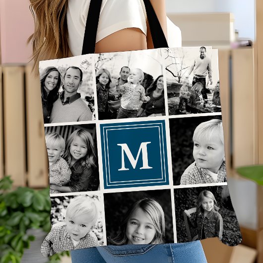 Square Foto Collage Navy Mit Monogramm Custom Tasche
