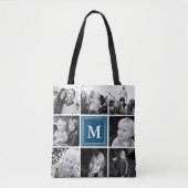 Square Foto Collage Navy Mit Monogramm Custom Tasche (Vorderseite)