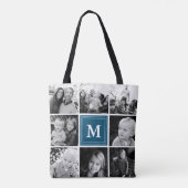 Square Foto Collage Navy Mit Monogramm Custom Tasche (Rückseite)