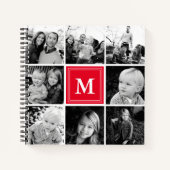 Square Foto Collage Red Mit Monogramm Custom Notizblock (Vorderseite)