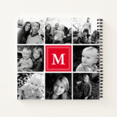 Square Foto Collage Red Mit Monogramm Custom Notizblock (Rückseite)