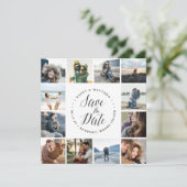 Square Foto Collage Save the Date Card | weiß (Stehend Vorderseite)