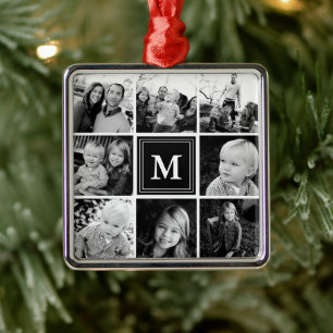 Square Foto Collage Schwarz Mit Monogramm Custom Ornament Aus Metall