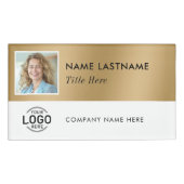 Square Foto Logo Imitats Gold White Magnetic Large Namenschild (Vorderseite)