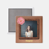 Square Foto mit tropischer Blume und Name Magnet (Vorderseite/Rückseite)