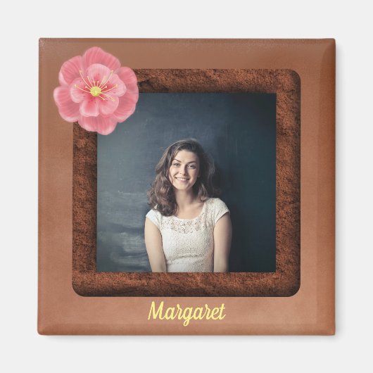 Square Foto mit tropischer Blume und Name Magnet (Vorne)