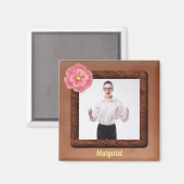 Square Foto mit tropischer Blume und Name Magnet (Vorderseite/Rückseite)