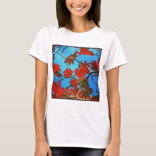 Square Foto - Rote Herbstblätter T-Shirt (Vorderseite)
