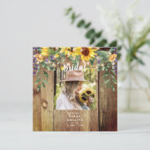 Square Foto Rustic Sunflower Brautparty Einladung (Stehend Vorderseite)