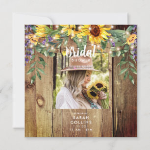 Square Foto Rustic Sunflower Brautparty Einladung
