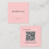 Square Girly Pink Script QR code Quadratische Visitenkarte (Vorne/Hinten)