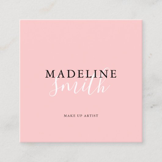 Square Girly Pink Script QR code Quadratische Visitenkarte (Vorderseite)