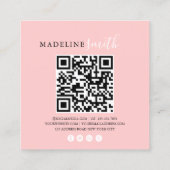 Square Girly Pink Script QR code Quadratische Visitenkarte (Rückseite)