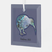 Square Glass Pāua Kiwi Bird Xmas Dekoration (Vorderseite links)