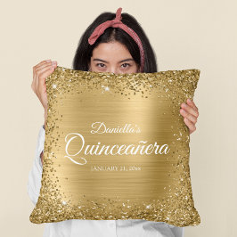 Square Gold Glitzer Border and Foil Quinceñera Kissen