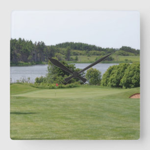 Square golf scene clock quadratische wanduhr
