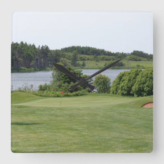 Square golf scene clock quadratische wanduhr (Vorderseite)