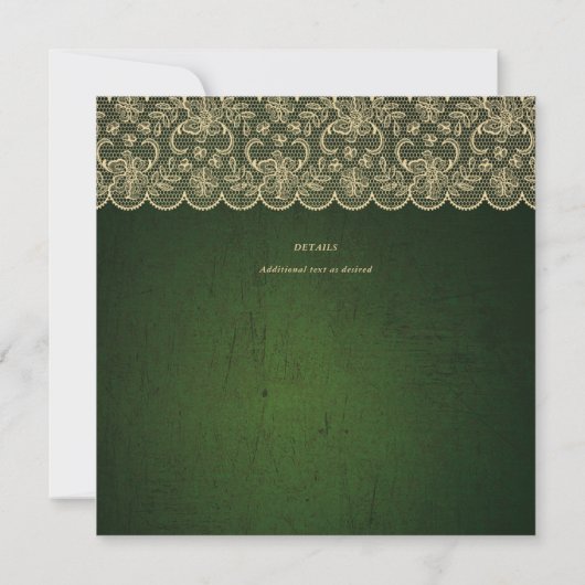 SQUARE Green Gold Lace Wedding Print oder Download Einladung (Rückseite)